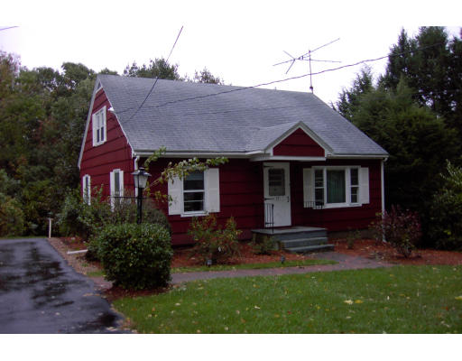 a front view of a house with yard and green space