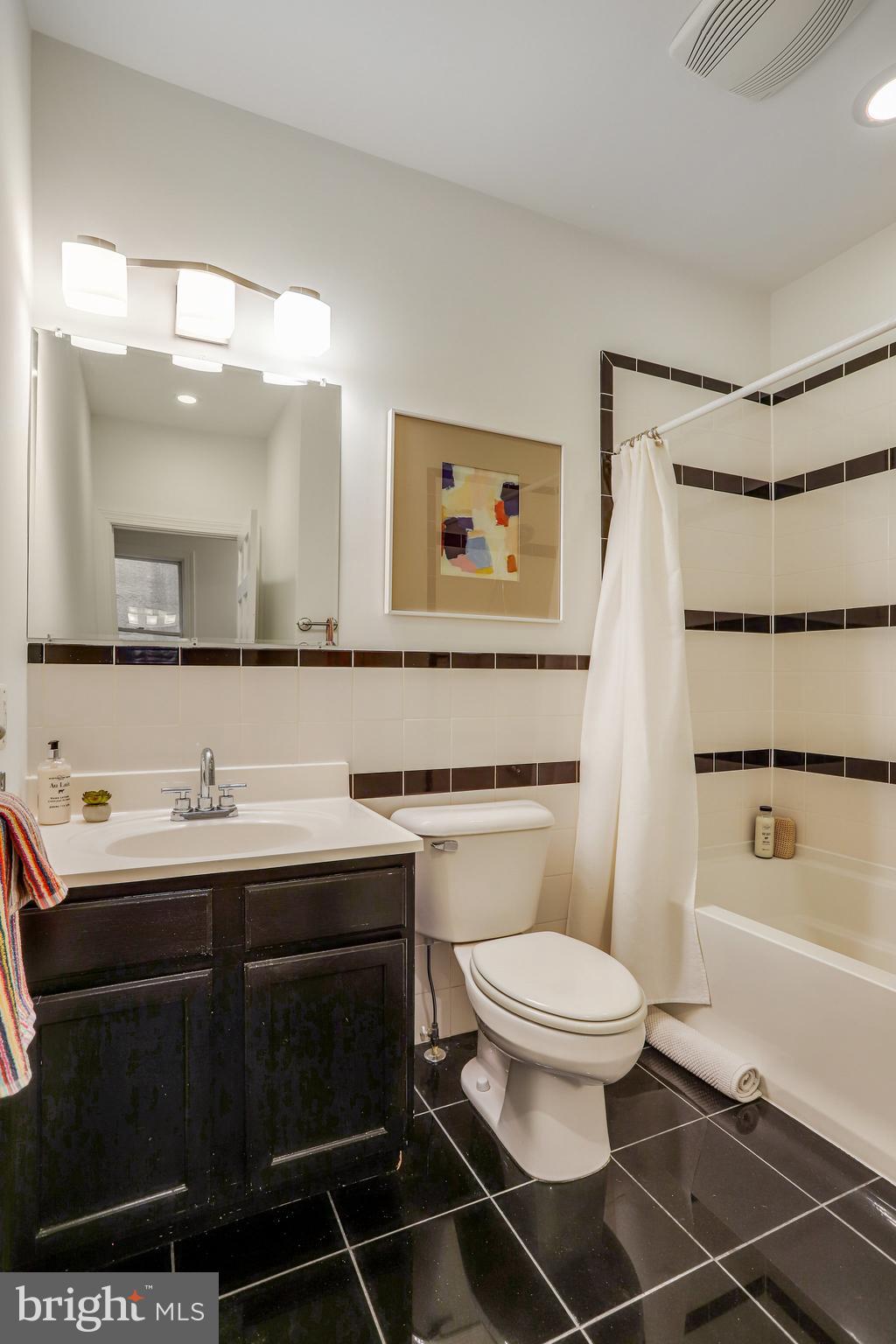 343 11th Street Southeast Washington, DC 20003 - Photo 27 of 37 Tiled hall bathroom w/soaking tub + storage vanity