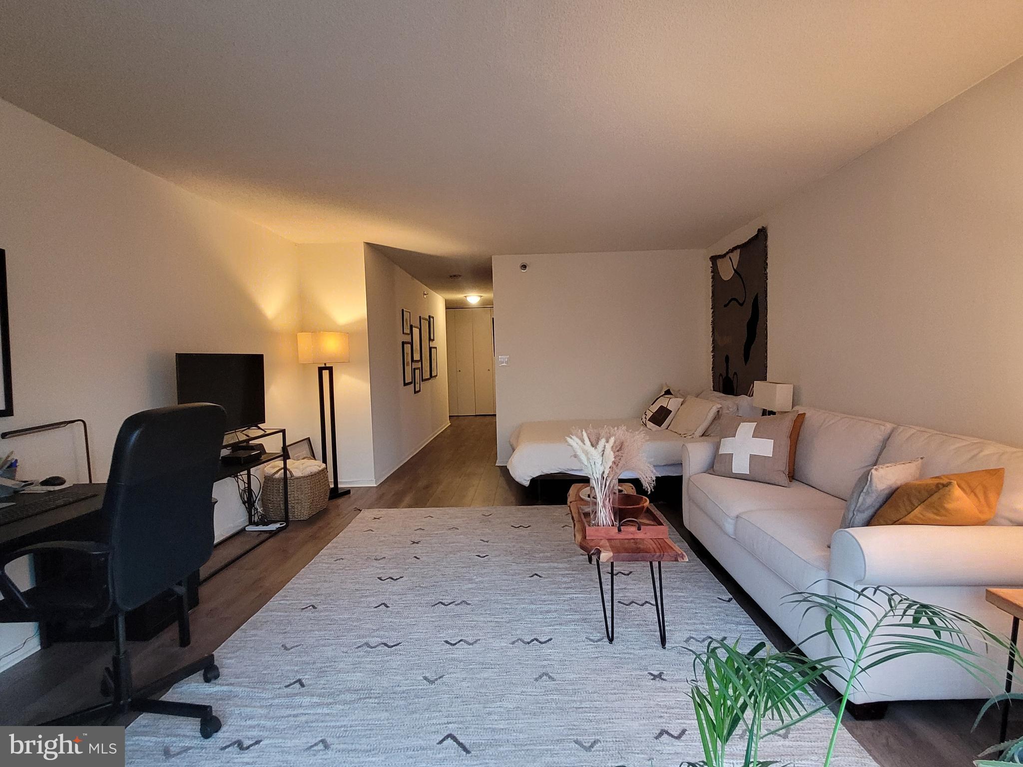 2020 Walnut Street, Unit 11A Philadelphia, PA 19103 - Photo 4 of 20 a living room with furniture a wooden floor and a flat screen tv