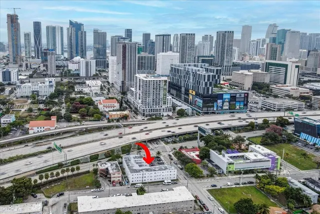 a city view with tall buildings