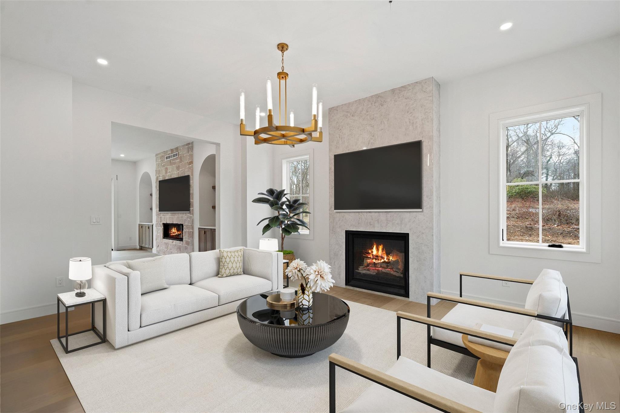 9 Wilderness Road St. James, NY 11780 - Photo 4 of 44 Formal LR with Floor to Ceiling Stone Fireplace, Wide Plank White Oak Flooring