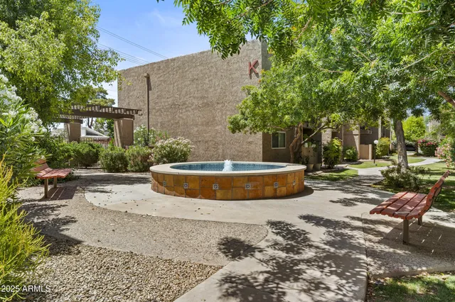 a view of a backyard with plants and trees