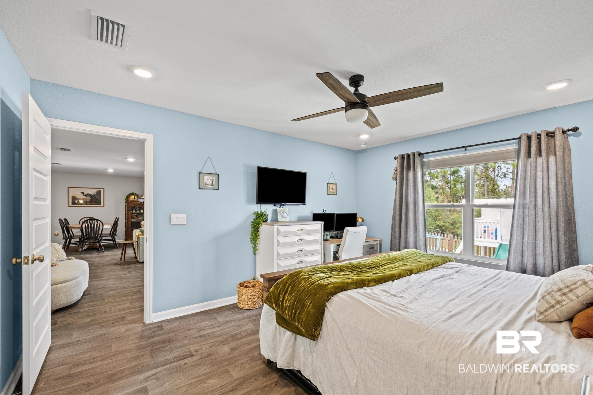 3078 Camino Real Loop Lillian, AL 36549 - Photo 10 of 51 Bedroom featuring wood finished floors, ceiling fan, and recessed lighting