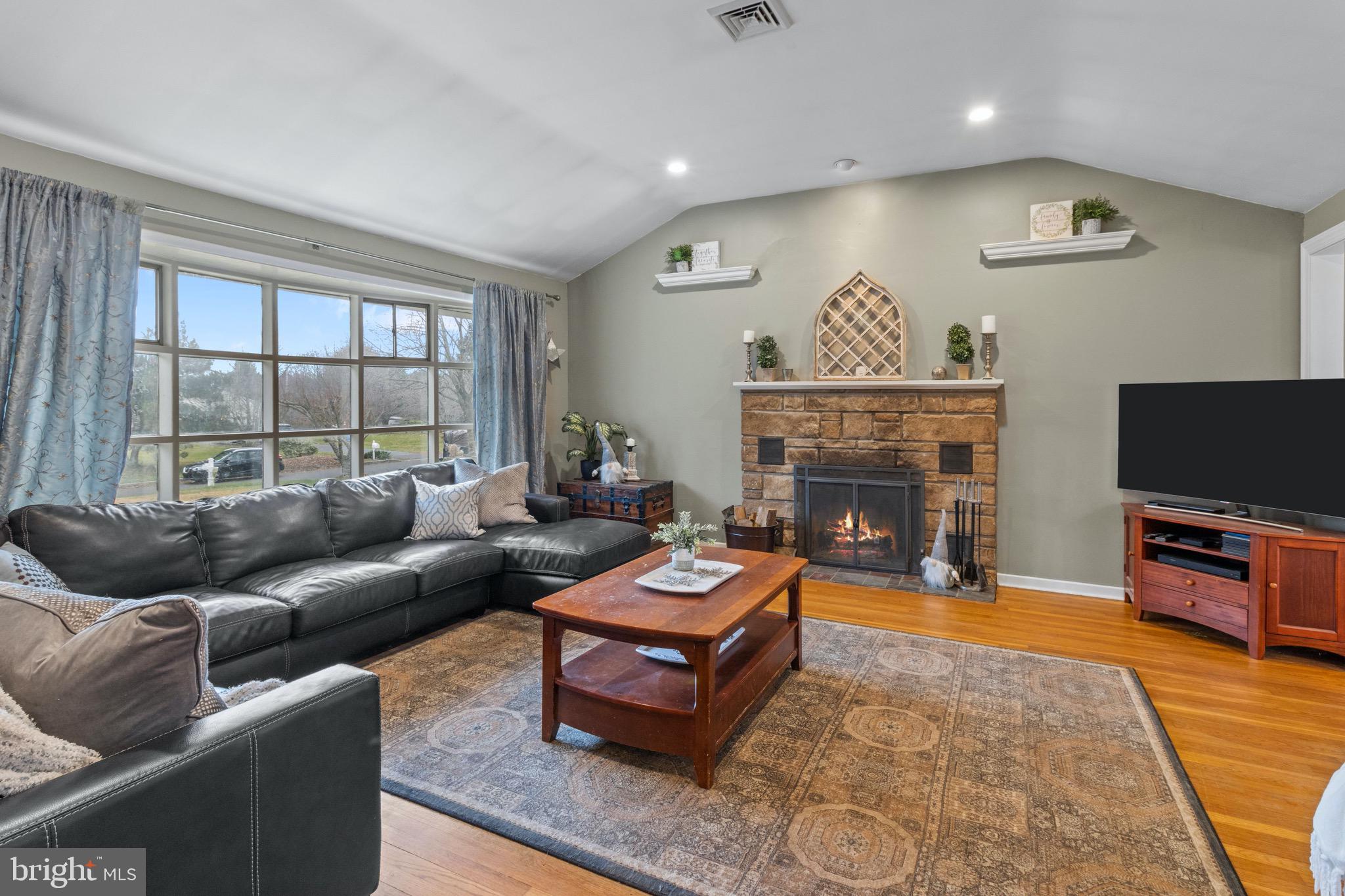 3 Spring Lane Yardley, PA 19067 - Photo 3 of 38 Living Room with Stone Fireplace