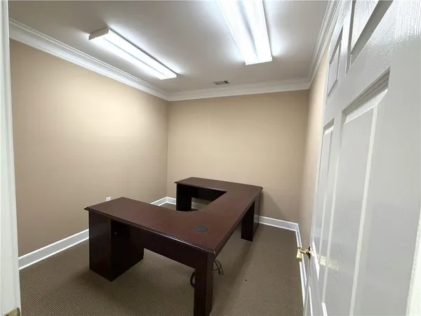 a room with table and window