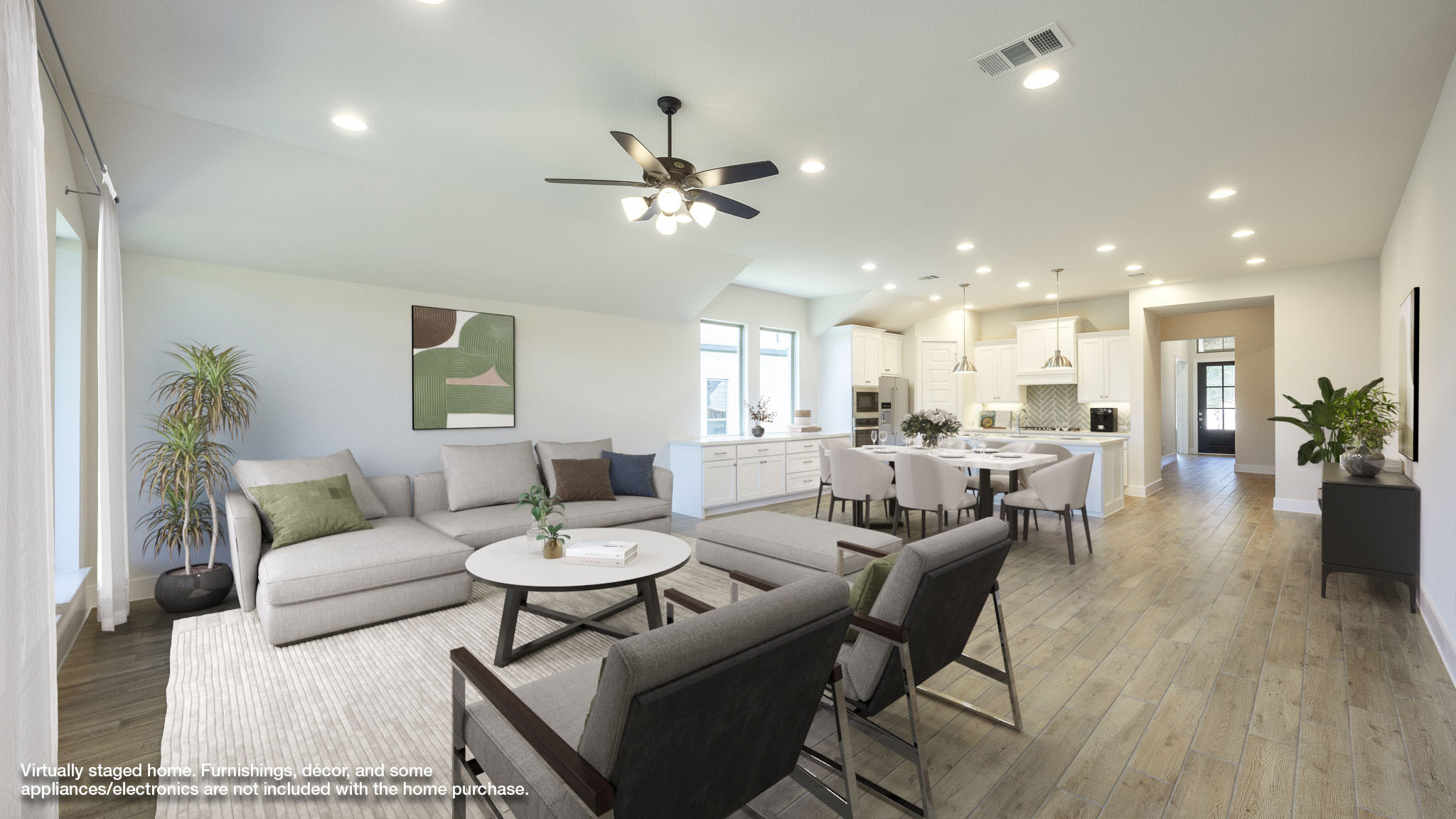 208 Meadow Beauty Lane Georgetown, TX 78633 - Photo 4 of 16 Living area with recessed lighting, light wood finished floors, lofted ceiling, and ceiling fan