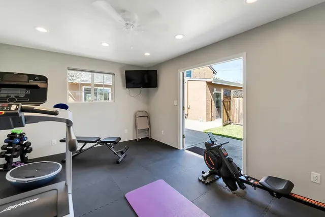 a view of a room with gym equipment