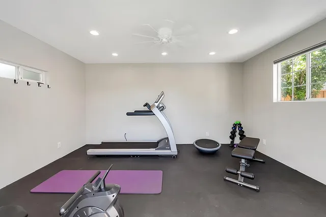 a room with gym equipment