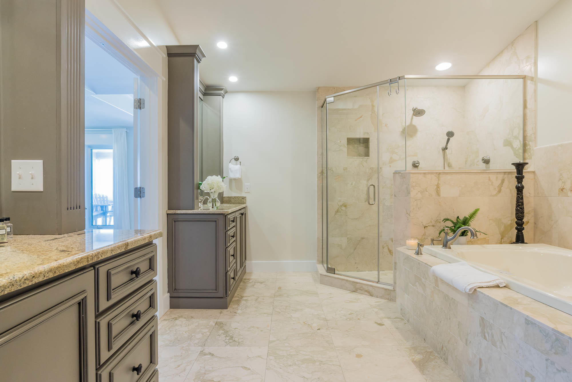 179 Pelican Circle Seacrest, FL 32461 - Photo 70 of 87 a bathroom with a granite countertop sink mirror and shower