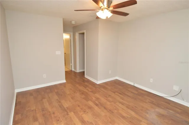 a row of palm trees and swimming pool in the backyard of a house