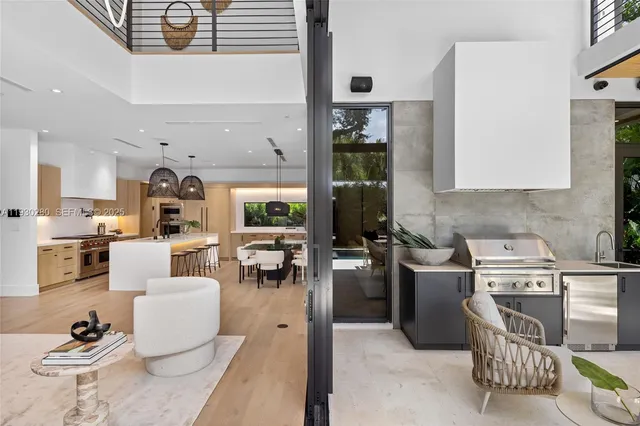 a bedroom with two beds and painted walls