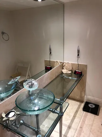 a view of a chandelier in room