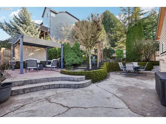 a view of a yard with a tree