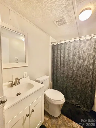 a bathroom with a sink mirror vanity and toilet