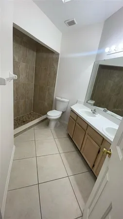 a bathroom with a sink a toilet and a mirror