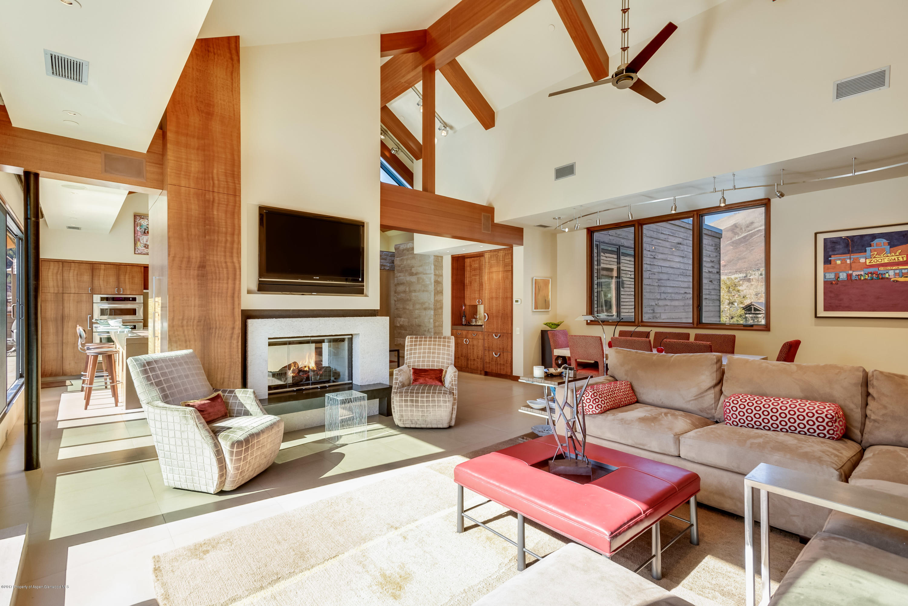 710 East Durant Avenue, Unit C & D Aspen, CO 81611 - Photo 5 of 23 a living room with furniture a fireplace and a flat screen tv