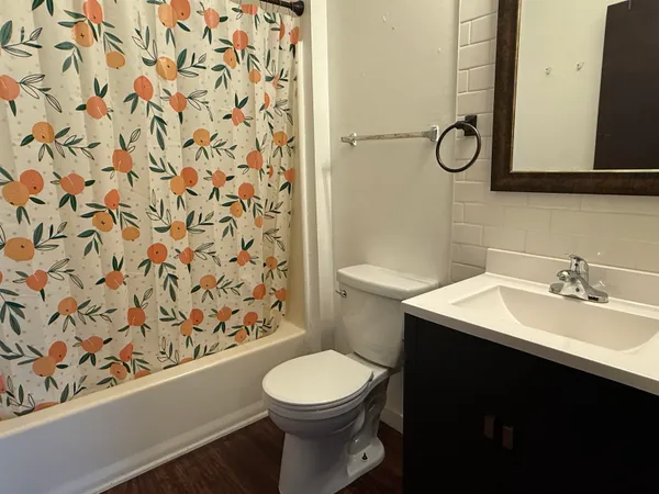 a bathroom with a sink a toilet and a mirror