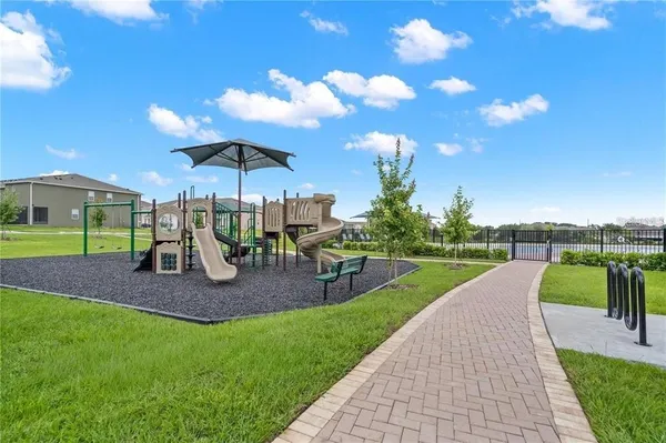 a view of a park with slide