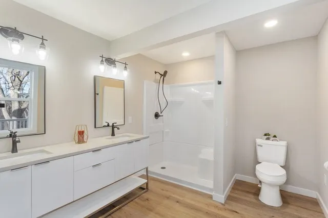 a view of a big room with wooden floor