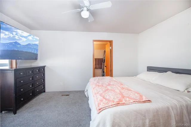 a bedroom with a bed and a dresser