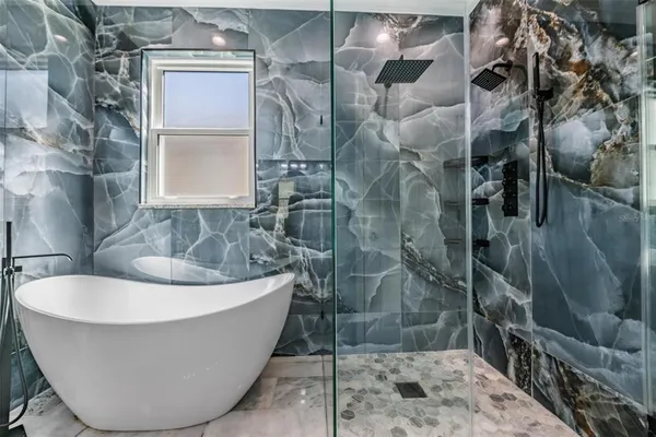 a view of a bathtub in a bathroom