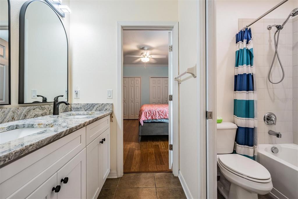 12902 Tikal Way Trinity, FL 34655 - Photo 29 of 43 a en suite bathroom with a granite countertop sink and a mirror