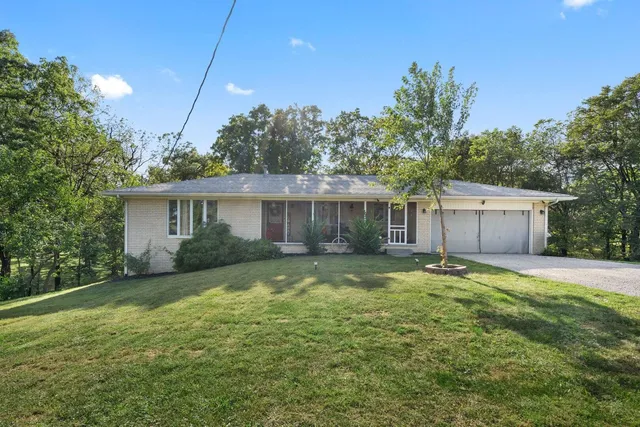 a view of a house with a yard and a large tree