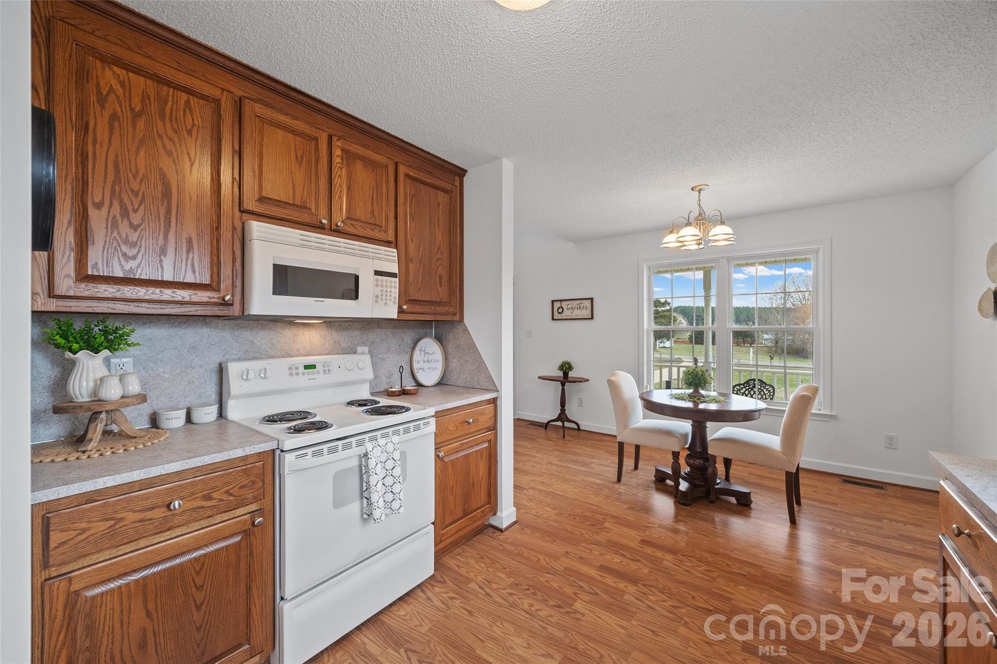 4660 Garys Place Crouse, NC 28033 - Photo 6 of 32 a kitchen with stainless steel appliances granite countertop a stove a sink dishwasher and microwave with wooden floor