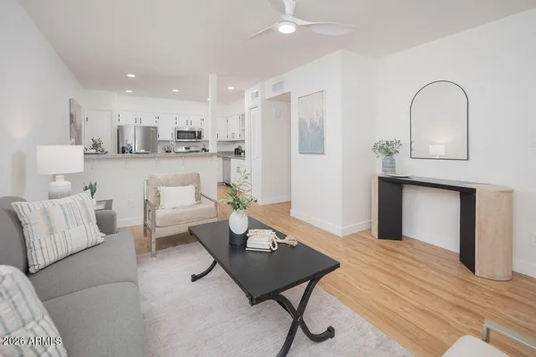 a living room with furniture