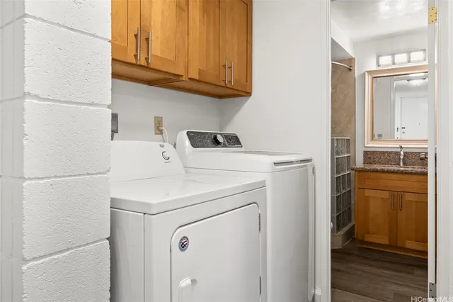 a utility room with dryer and washer