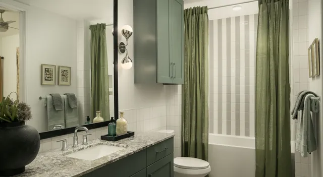 a bathroom with a mirror