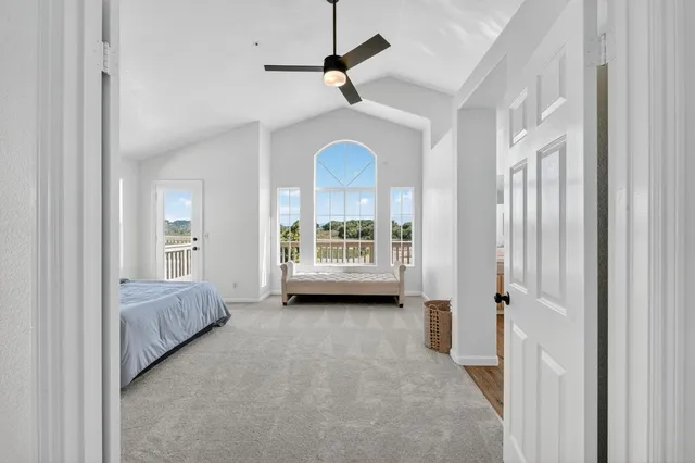 a living room with a bed furniture and a window