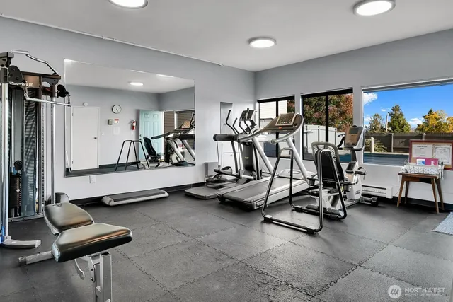 a view of a room with gym equipment
