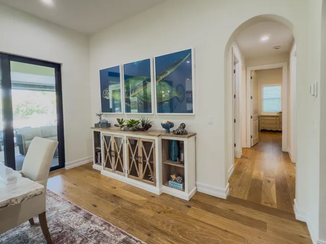 a outdoor dining space with furniture and outdoor view