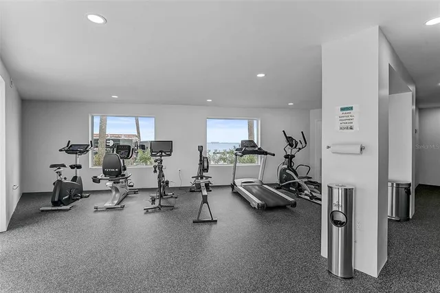 a view of a room with gym equipment