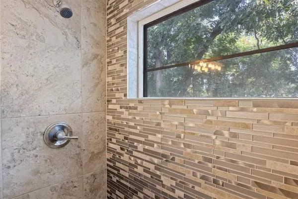 a bathroom with a window