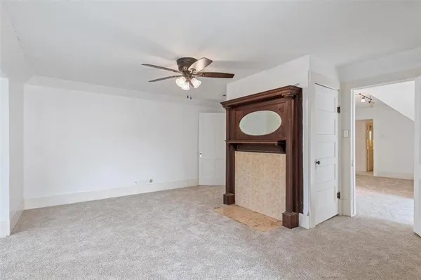 a view of a room with stairs