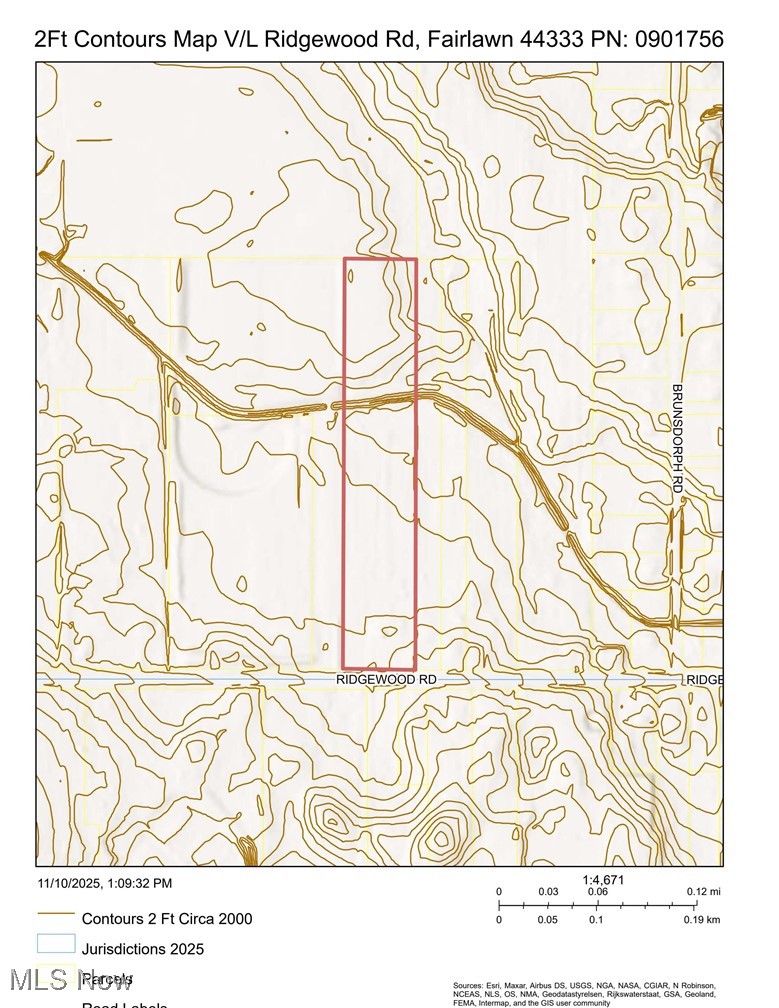 V/l - 5.8-acres V/l - 5.8-acres Ridgewood Road Akron, OH 44333 - Photo 6 of 7 2FT Contours Map, Whole Parcel