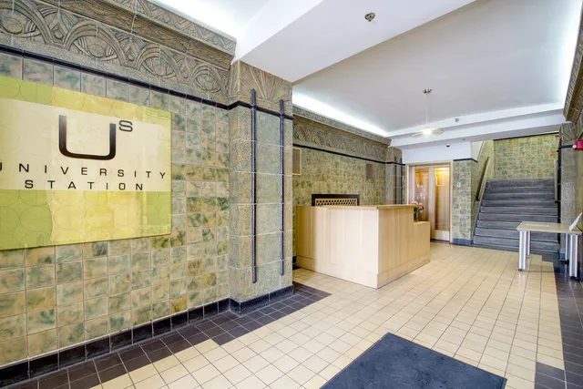 a city view with tall buildings