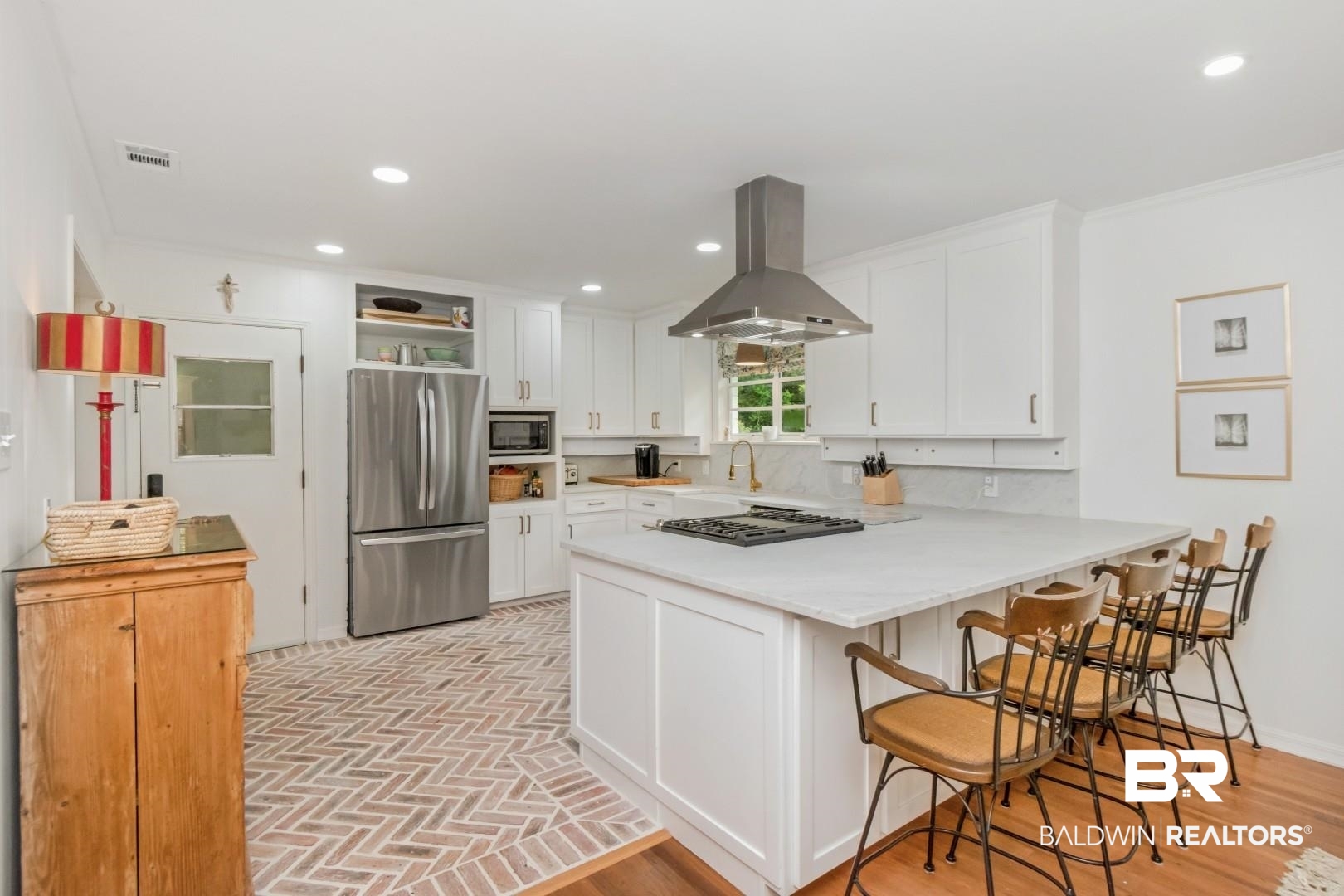 4596 Hawthorne Place Mobile, AL 36608 - Photo 13 of 34 Kitchen with herringbone brick-finish flooring and recessed lighting