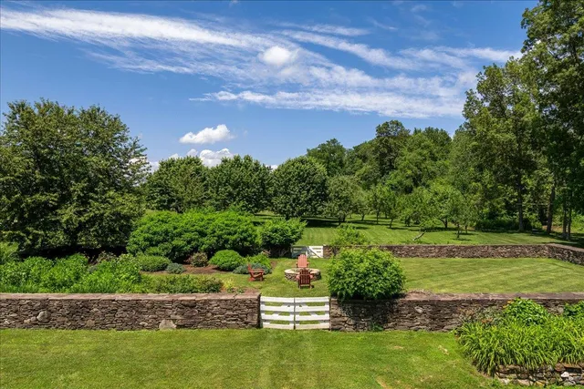 a view of a lush green hillside and houses