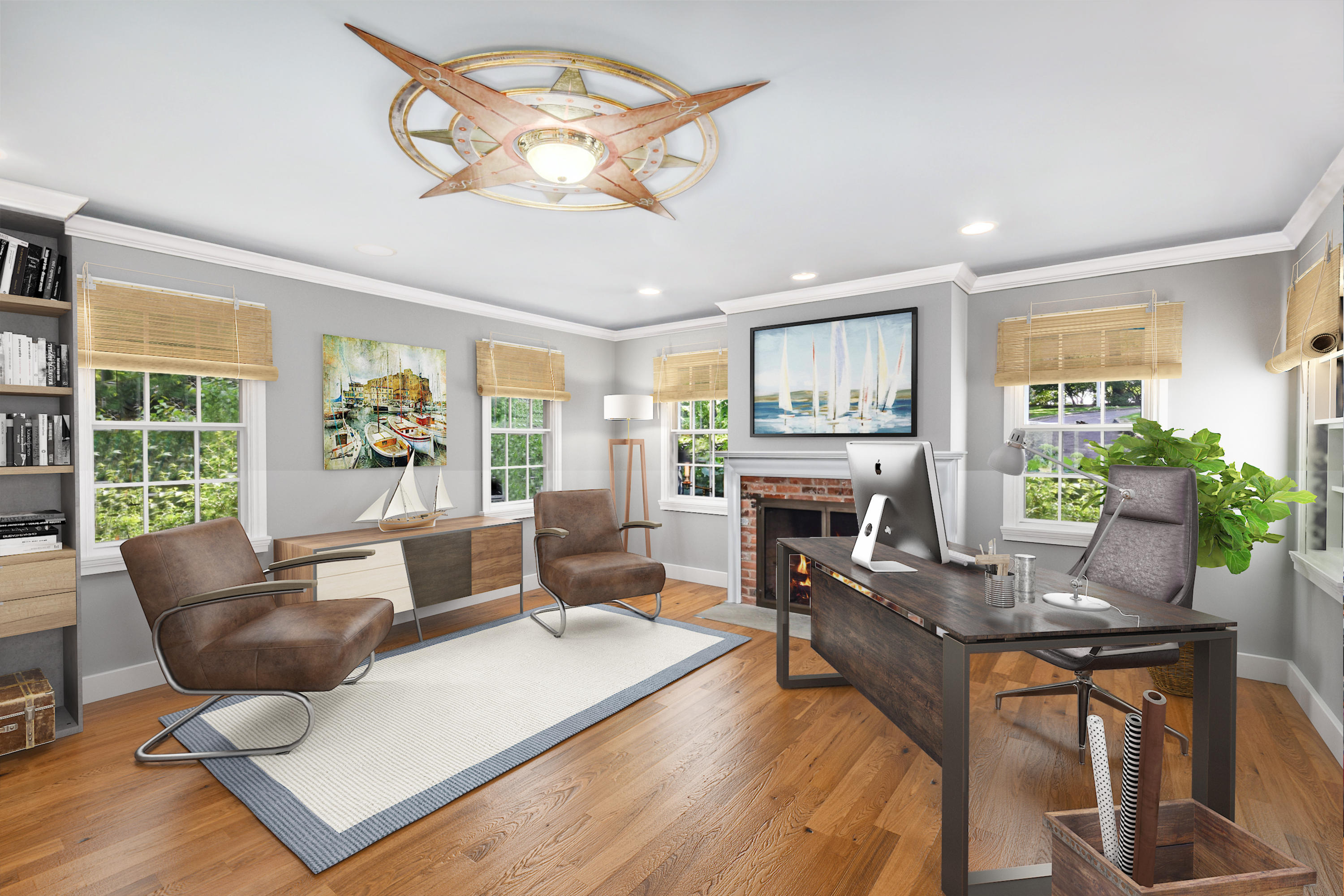 123 Long Neck Point Road Darien, CT 06820 - Photo 14 of 41 a living room with furniture a fireplace and a large window