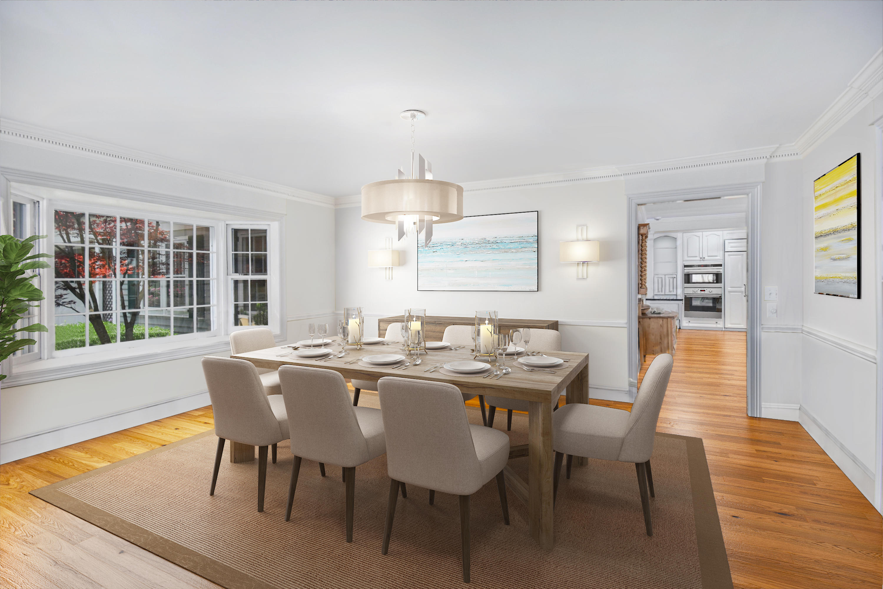 123 Long Neck Point Road Darien, CT 06820 - Photo 8 of 41 a dining room with furniture a rug and wooden floor
