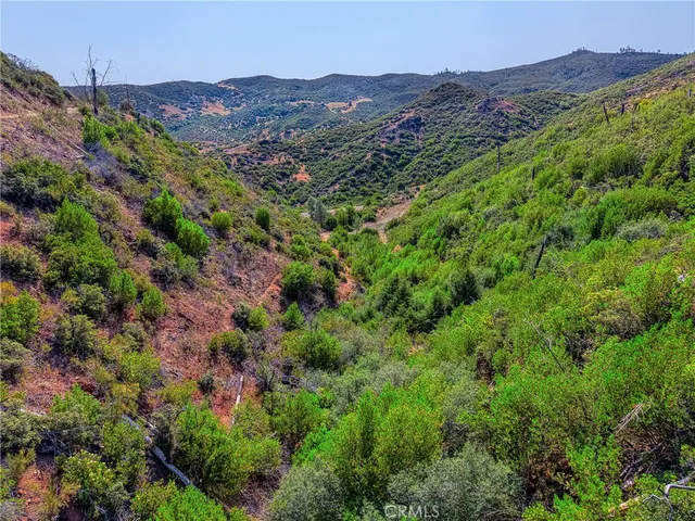 a view of a field with a mountain in the background