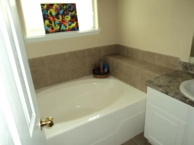 a bathroom with a tub