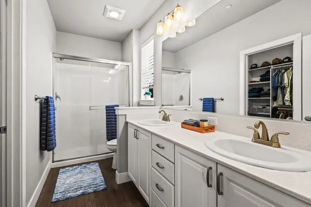 a bathroom with a sink vanity toilet and a mirror