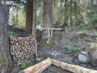 a view of a yard with iron fence