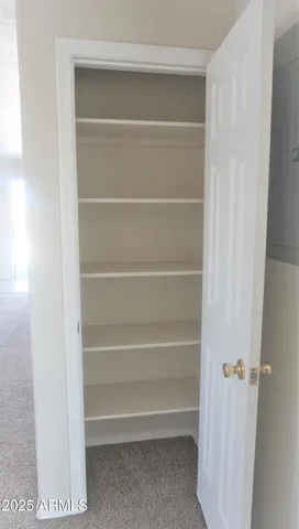 a view of walk in closet with empty racks