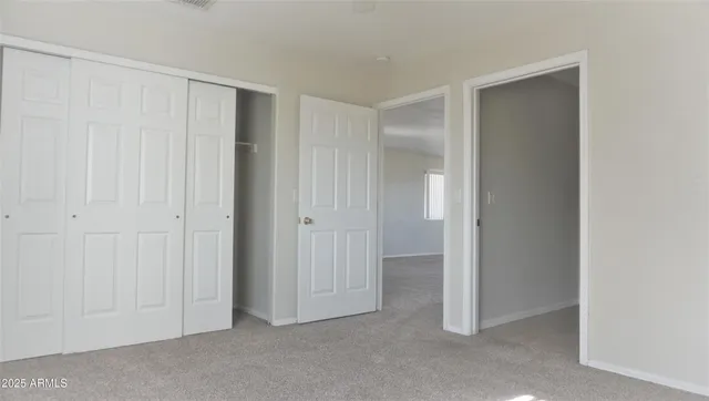 a view of an empty room with closet area