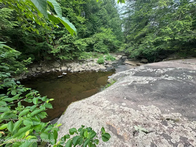 a view of a lake with a yard